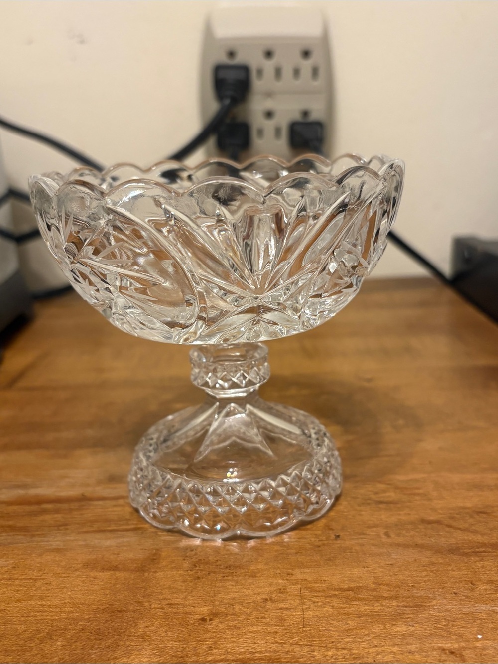 Vintage Cut Crystal Pinwheel/Starburst Compote Pedestal Candy Bowl - Clear